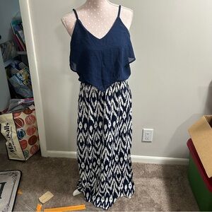 Navy Blue and White Patterned Dress A4